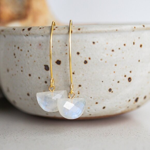 Moonstone Earrings Threader earrings Rainbow Moonstone Dangle Earring WATERPROOF - Picture 1 of 8